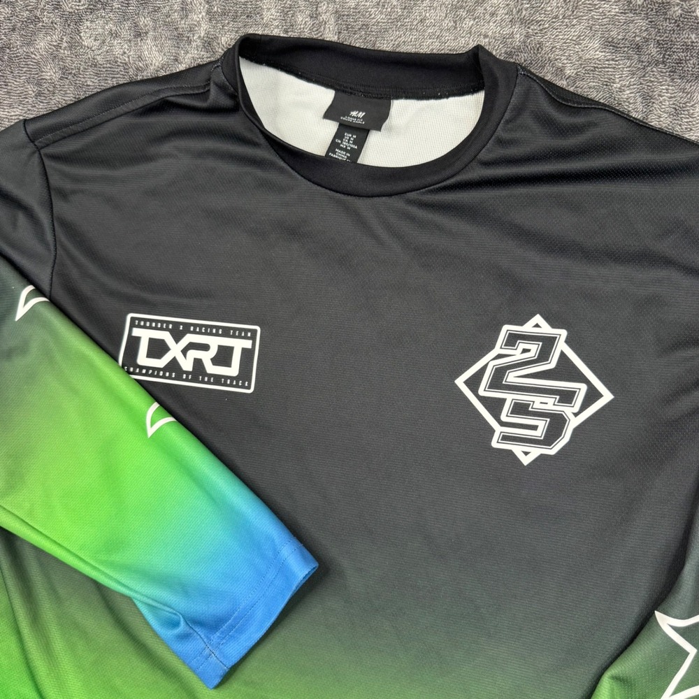H&M Jersey Mens Medium Black Green Thunder X Racing Team Long Sleeve TXRT Shirt